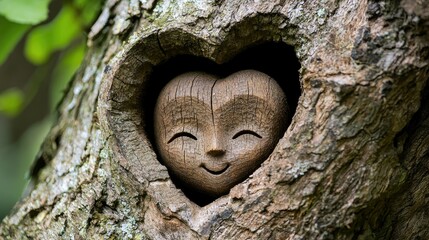 A Smiling Face Carved into the Heart of a Tree