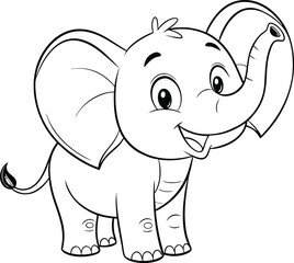 Cute Cartoon Elephant Illustration with Big Ears and Happy Expression