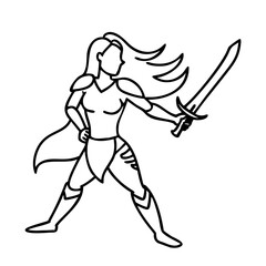 Fototapeta premium Warrior Woman Silhouette with Sword Vector for Tattoos and Coloring Books