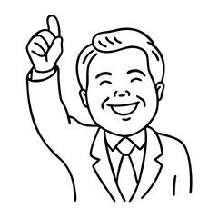 Businessman Cartoon Line Art Happy Positive Expression Vector Illustration