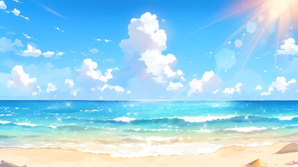 Summer Beach Japanese Anime Style Banner Poster Wallpaper