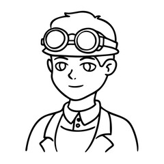 Steampunk Character Line Art with Goggles for Coloring Books and Tattoo Designs