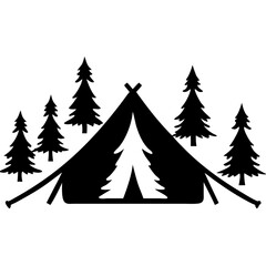 Obraz premium Camping Tent with Pine Trees Silhouette for Outdoor Adventure Designs