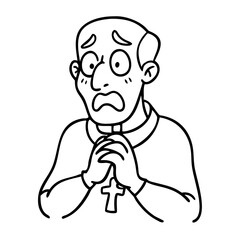 Obraz premium Worried Cartoon Priest Illustration Vector for Religious Content and Coloring Books