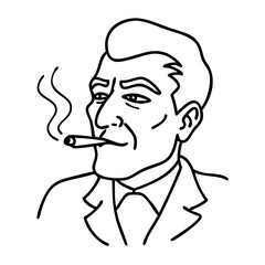 Retro Gentleman Smoking Cigar Line Art for Tattoo Design and Prints
