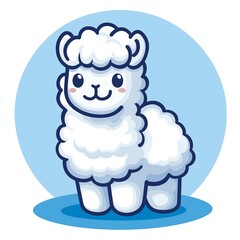 Cute Cartoon Alpaca Character Illustration - Whimsical Digital Art with Fluffy Animals for Kids on a Blue Background
