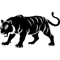 Obraz premium Majestic Walking Tiger Silhouette Vector for Tattoos and Graphic Design