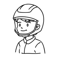 Cute Kid Wearing Safety Helmet Line Art Illustration for Children's Education Materials