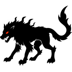Fierce Black Wolf Silhouette with Red Eyes Fantasy Vector Illustration