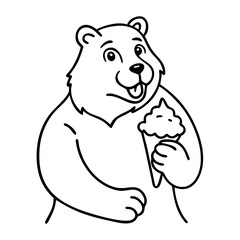 Obraz premium Cute Bear Holding Ice Cream Cone Line Art for Coloring Books and Kids Crafts
