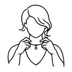 Obraz premium Elegant Woman Holding Necklace Line Art Vector for Jewelry Design and Fashion Illustration