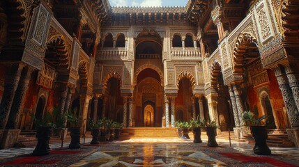 Magnificent Moorish Palace Interior: A Sunlit Courtyard