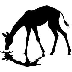 Silhouette of Giraffe Drinking Water Reflection Vector Art for Wildlife Illustrations