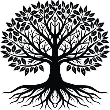 recommend clip art: Tree with Roots Silhouette | Nature, Growth & Environmental Line Art