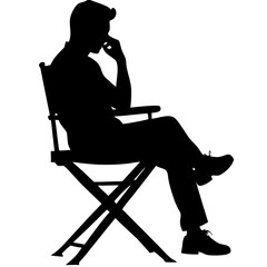 Fototapeta premium Silhouette Thinking Person Sitting Director Chair Vector Illustration