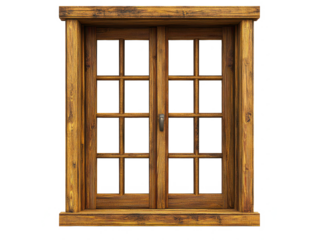 Isolated wooden window frame design element for architecture and construction use