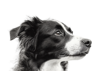 Border collie dog profile black and white artistic isolated on transparent background, png