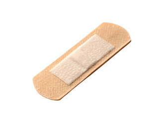 Single small beige adhesive bandage isolated on transparent background.
