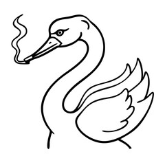 Obraz premium Vector Illustration Smoking Swan Line Art for Tattoo and Coloring Book Designs