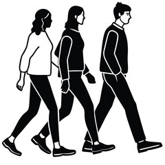 "Silhouettes of People in Various Poses &ndash; Walking, Standing, Talking, Urban Crowd, Vector Illustration"