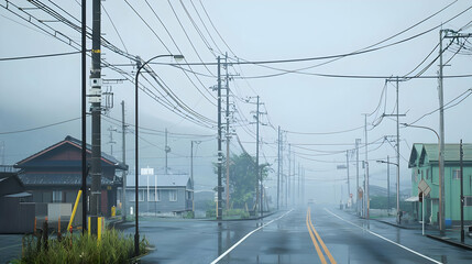 Rainy Pixelated Street View In Japanese Village