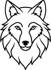 Intricate Outline Drawing of a Wolf's Head in Black and White