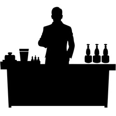 Silhouette of Man Behind Bar with Beverage Bottles for Cocktail Bar Design