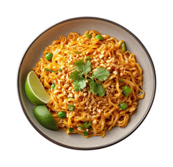 Delicious noodle dish kitchen food bright top-down isolated on transparent background, png