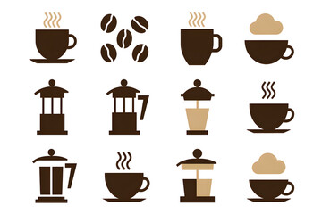 Obraz premium Coffee Icons: A Collection of Brewing Methods and Coffee Cups