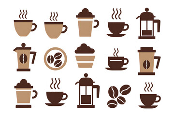 Obraz premium Collection of Coffee Icons: Cups, Pots, Beans, and More
