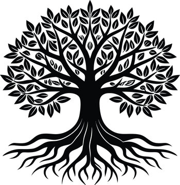 recommend clip art: Tree with Roots Silhouette | Nature, Growth & Environmental Line Art