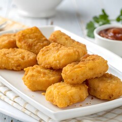 Crispy Chicken Nuggets Isolated on White Background