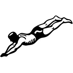 Swimmer Diving Silhouette Black and White Vector for Sports Logos and Design Projects