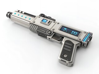 Futuristic Sci Fi Handgun Silver Blue Tech Weapon 3D Render