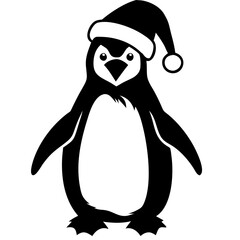 Fototapeta premium Penguin Wearing Santa Hat Vector for Holiday Greeting Cards and Festive Decorations