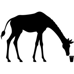 Giraffe Silhouette Drinking Water Vector for Art and Design Projects