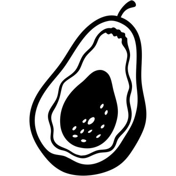 black and white avocado fruit cut open clip art preview