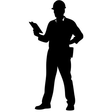 recommend clip art: Construction Worker Silhouette Holding Clipboard Vector for Design and Illustration