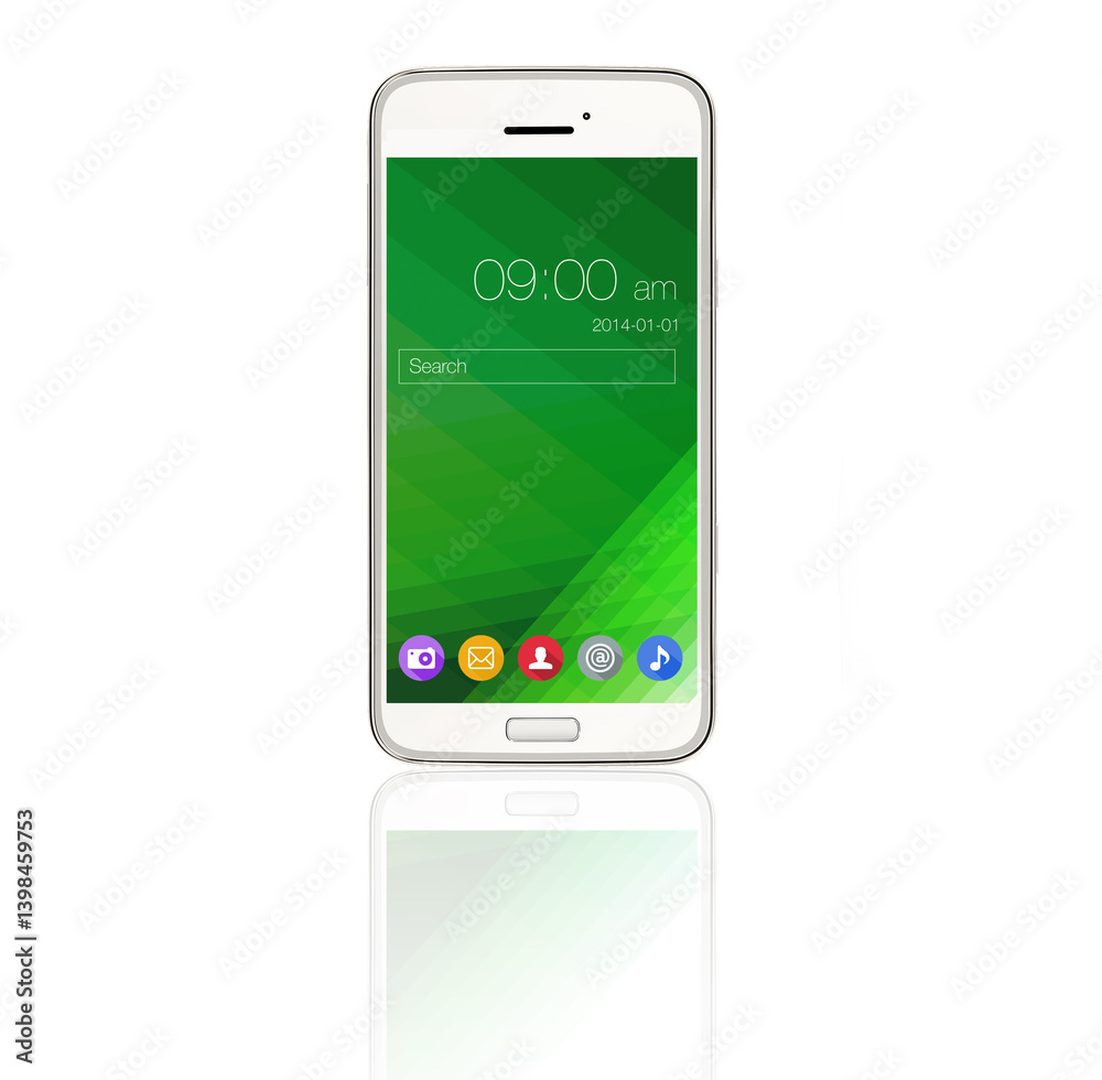 Poster smartphone screen, technology and ui on mobile in studio isolated on white background mockup. phone,