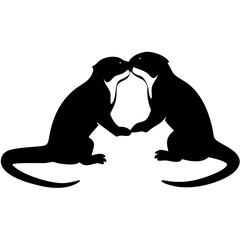 Obraz premium Otters Kissing Silhouette Vector Art for Nature Tattoo and Wildlife Design Projects