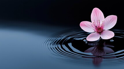 Delicate pink flower floating gracefully on dark water with ripples