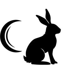 Obraz premium Silhouette of Rabbit Sitting by Crescent Moon Vector for Creative Designs