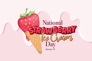 vector graphic of national strawberry ice cream day, national ice cream day celebration. flat design. flyer flat illustration.