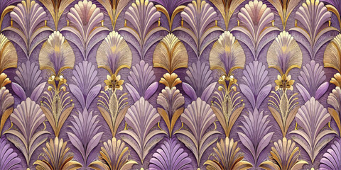 Luxurious purple and gold floral pattern with intricate detailing.