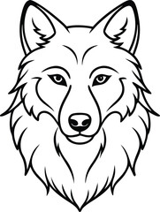 Intricate Outline Drawing of a Wolf's Head in Black and White