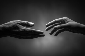 two minimalist hands reaching toward each other with significant space embodying connection and distance