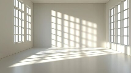 Fototapeta premium The empty interior space is illuminated by natural light and shadows