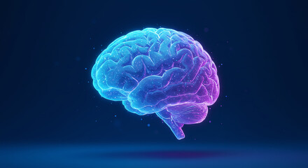 Abstract brain hologram on blue background.