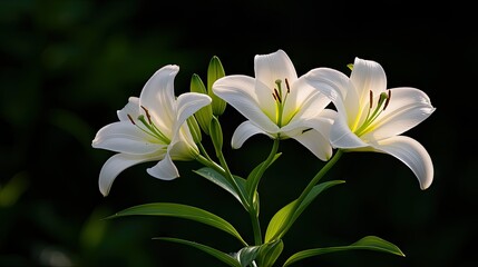 Obraz premium Beautiful White Lilies Bloom Radiantly Against A Dark Background