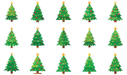 Set of Christmas trees isolated on white background 